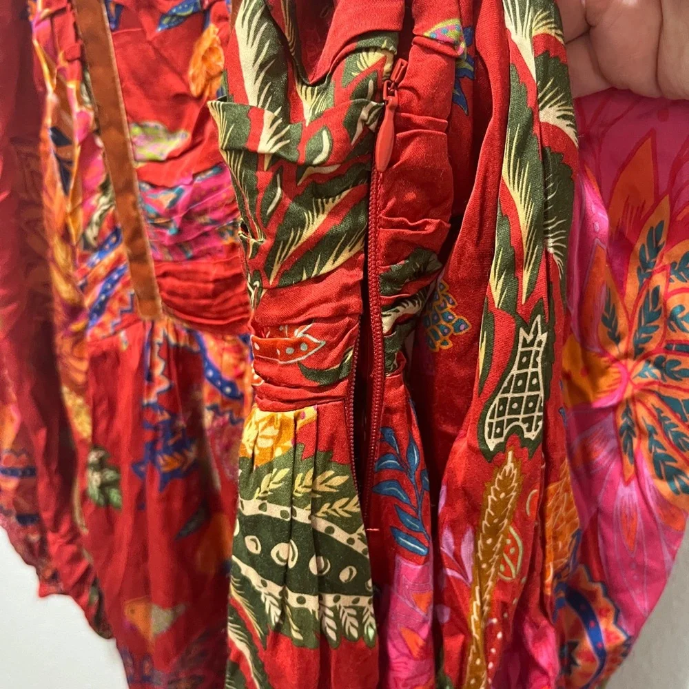 Farm Rio Floral Red Midi Dress sz M FLAWED - Picture 5 of 14